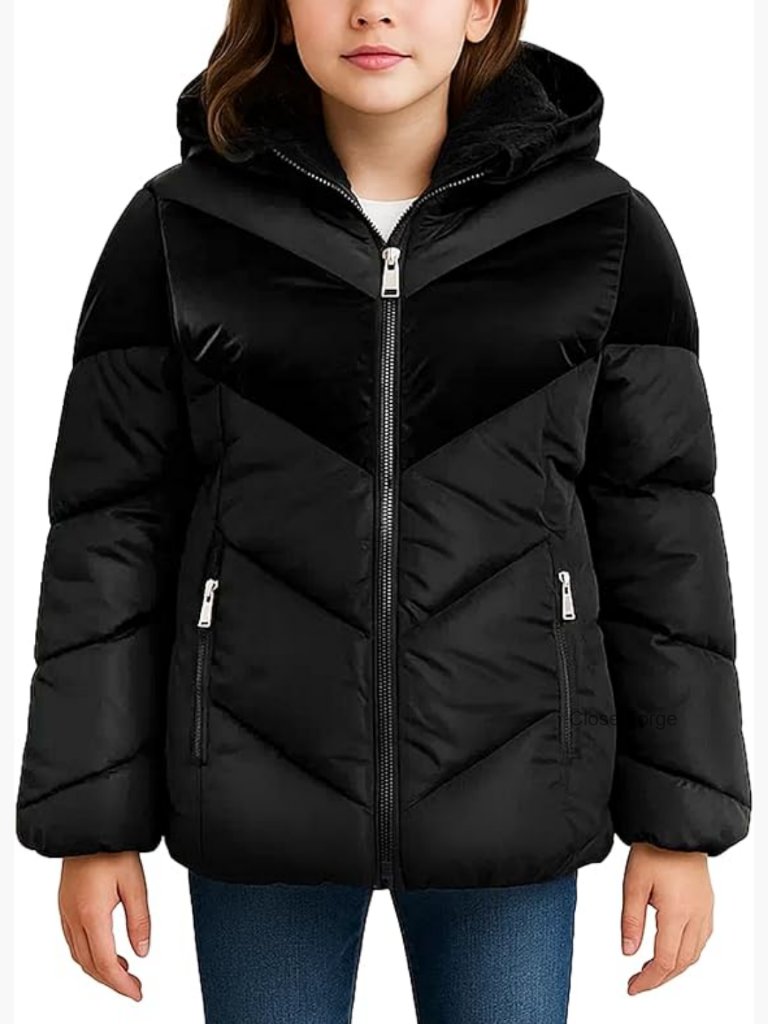Girls Puffer Jacket - Quilted Faux Fur Lined Hooded Winter Coat